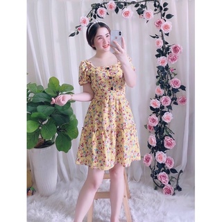 Đầm nút hoa nhí tay phồng (hình thật+video)