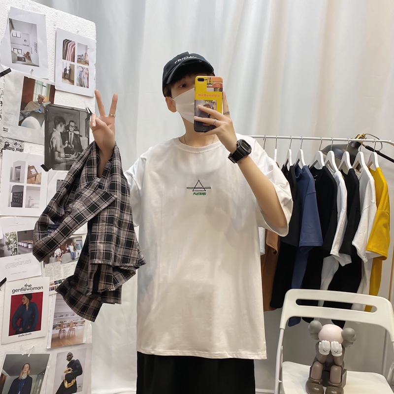 Áo Thun 3158 Fujsxejs PEONYB Unisex [FREESHIP]  Phông form rộng tay lỡ, pull in hình tam giác vintage cá tính Ulzzang