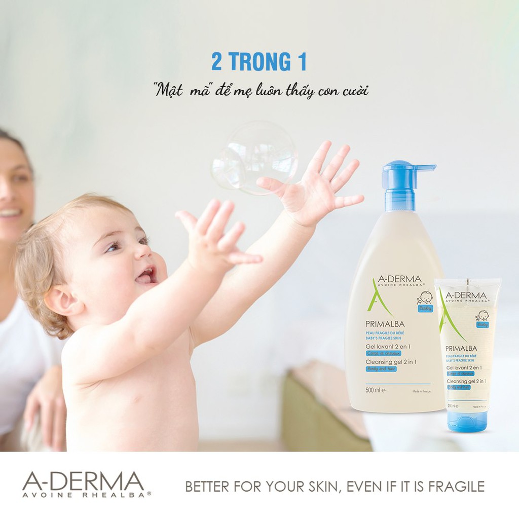 Sữa tắm gội cho bé ADERMA PRIMALBA Cleansing Gel 2in1 - Gel tắm A-Derma dịu nhẹ cho bé