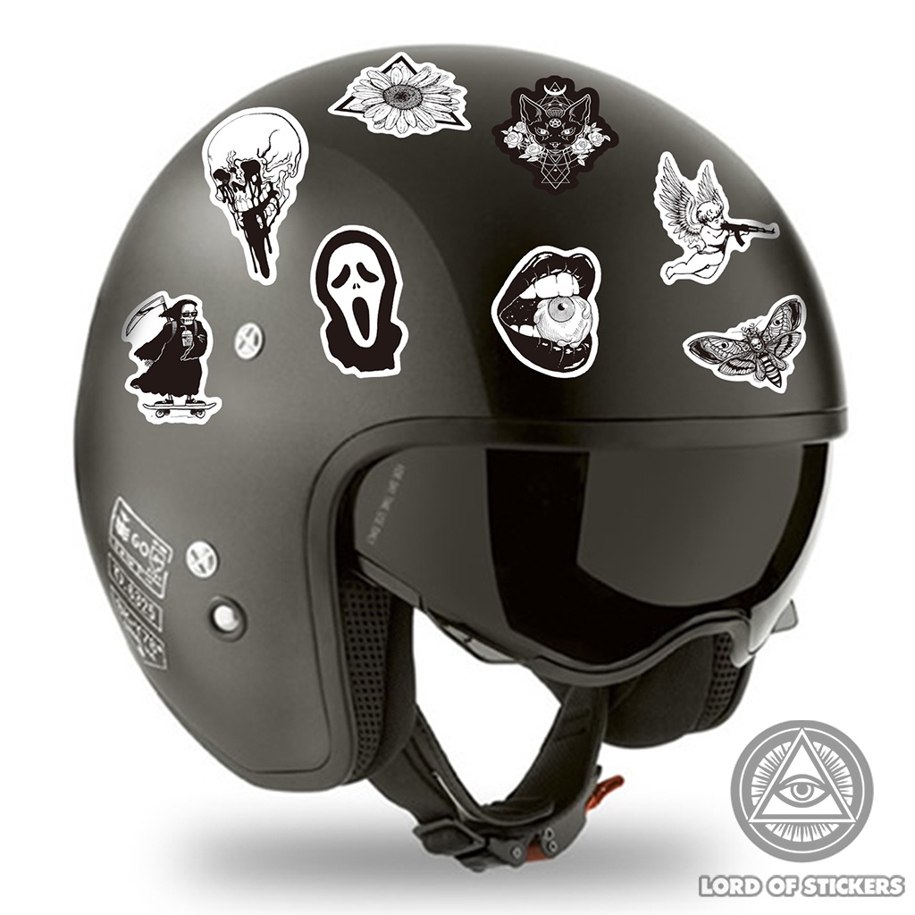 Set 100 Sticker Đen Trắng Graffiti Gothic Hình Dán Chống Thấm Nước Trang Trí Mũ Bảo Hiểm, Laptop, Điện Thoại, Đàn Guitar