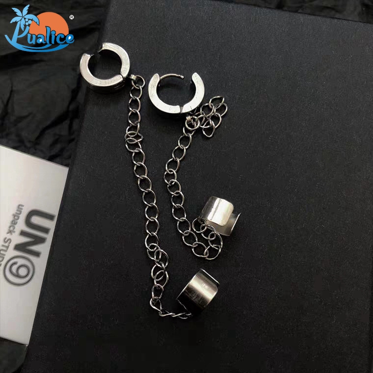 Temperament Hong Kong style stainless steel chain earrings titanium steel ear bone clip men and women trendy earrings