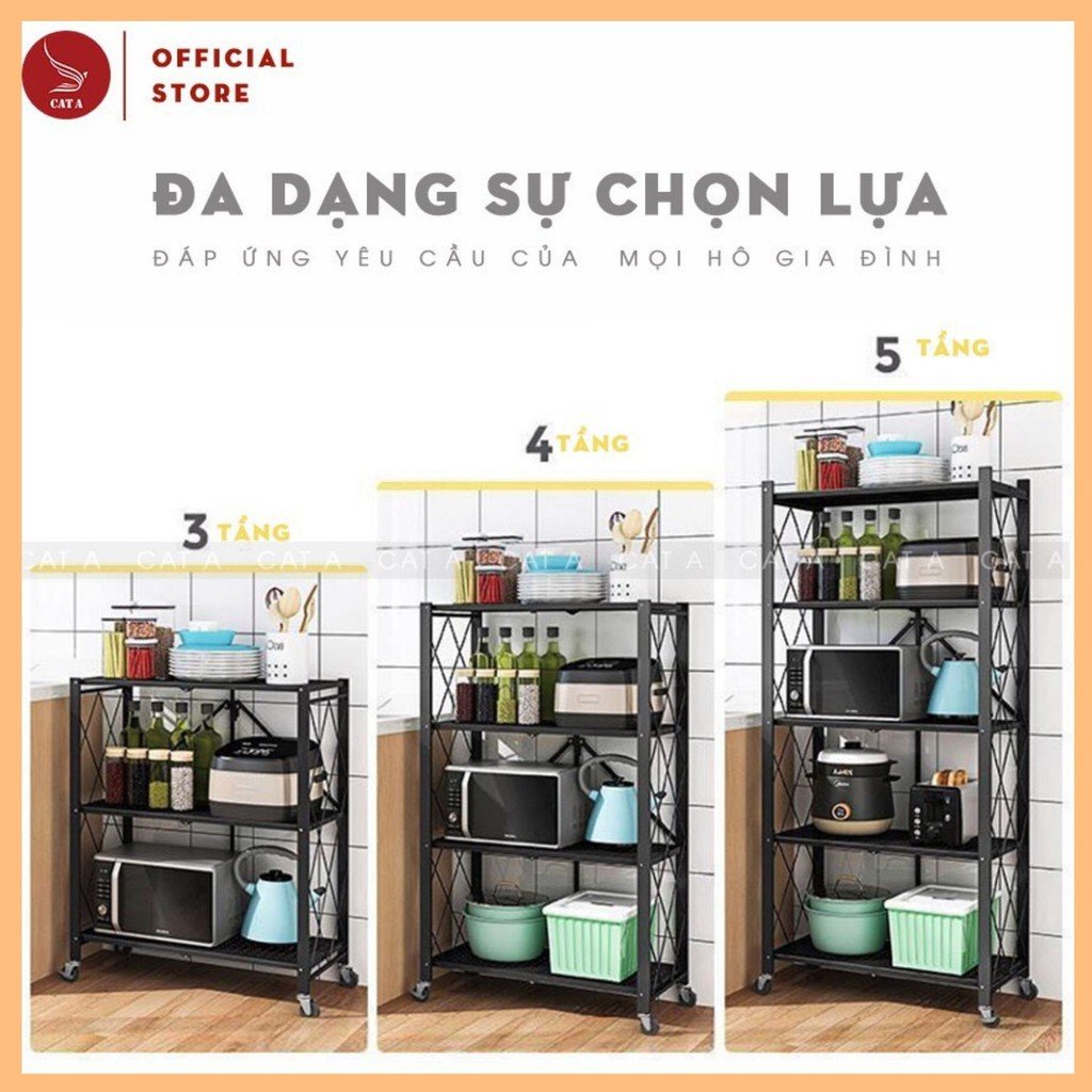 Kệ Để Đồ Nhà Bếp Gấp Gọn 3 ,4 ,5 Tầng Để Đồ Trang Trí, Để Lò Vi Sóng Bằng Thép Sơn Tĩnh Điện