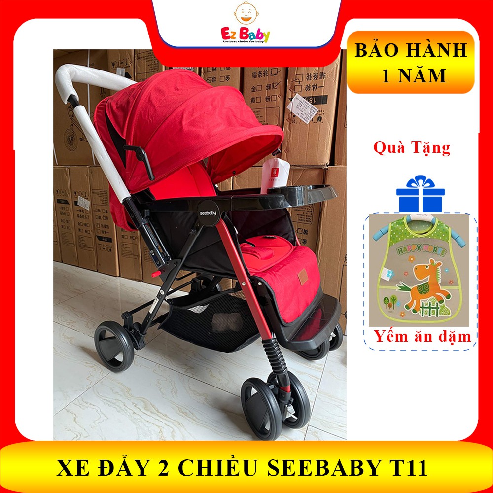 Xe đẩy 2 chiều Seebaby T11 có lò xo chống xóc kèm đệm, màn che - Bảo hành 1 năm