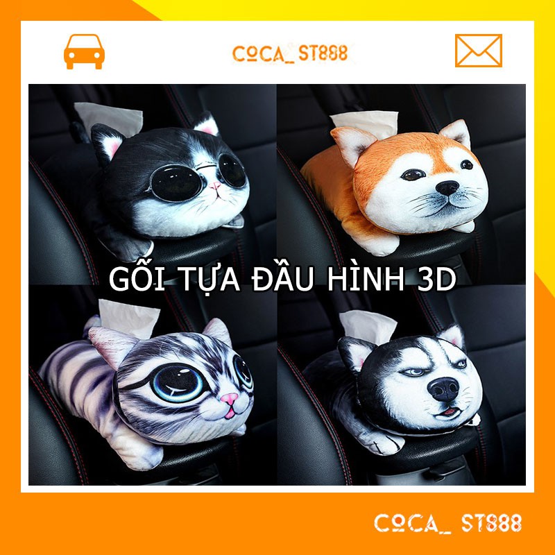 Gối Tựa Đầu Ô Tô, GỐI TỰA 3D XDOLLS Hình Chó Mèo Loại To Cho Xe Hơi Ô Tô COCA.T