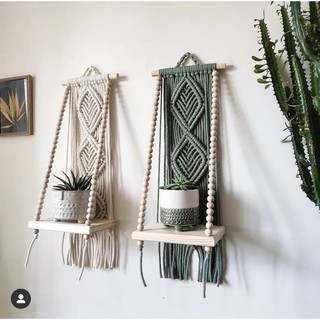 Kệ gỗ treo tường Macrame handmade