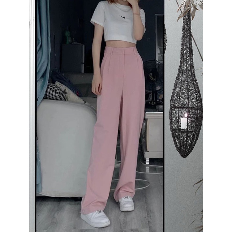 Quần COZOKC ống rộng lưng cao kiểu dáng đơn giản hợp thời trang