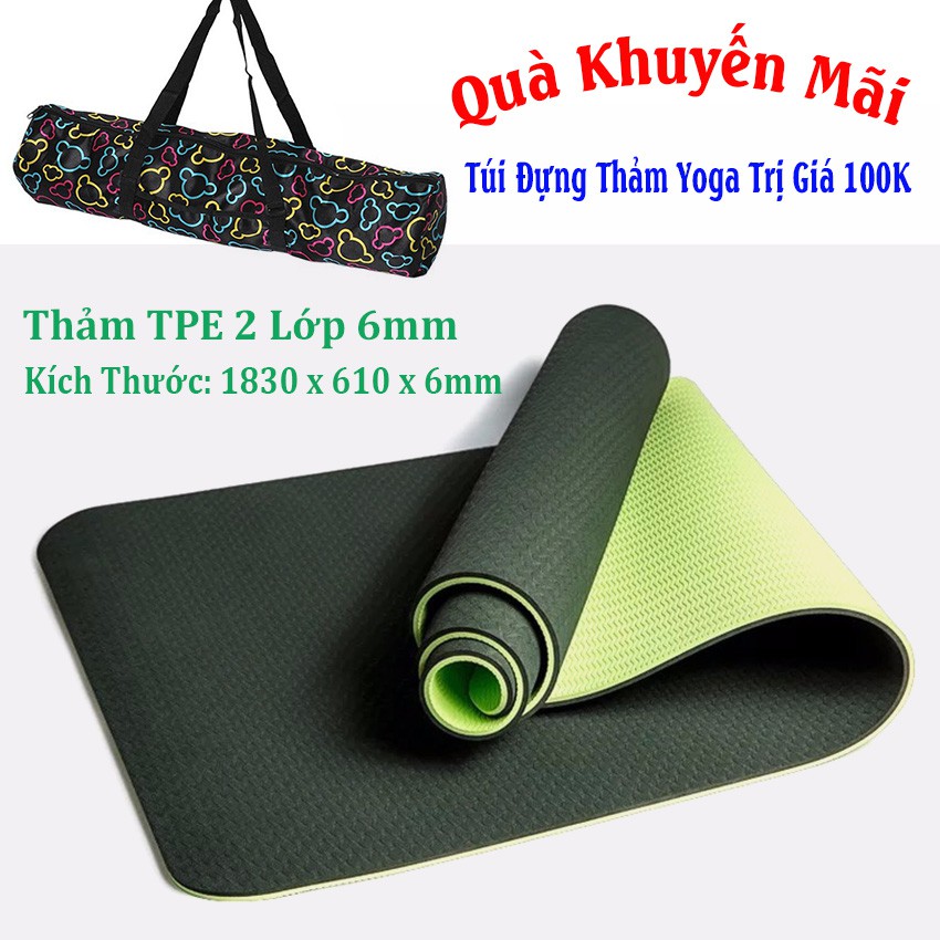 Thảm Yoga New 2 Lớp TPE Màu Đỏ (Tặng Kèm Túi + Dây Buộc)