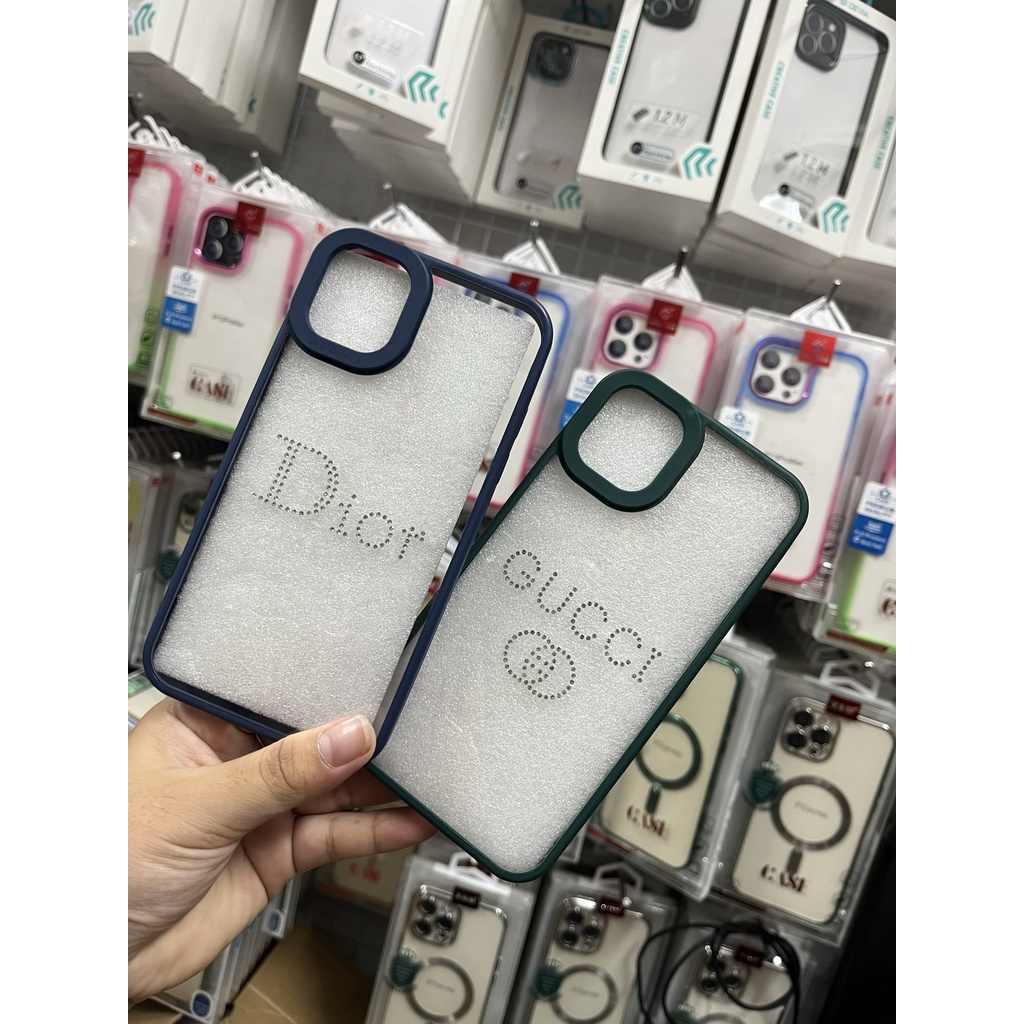 Ốp lưng VIỀN VUÔNG trong gắn đá họa tiết viền màu siêu đẹp iPhone X XS 11 12 13 PRO MAX camera gờ cao