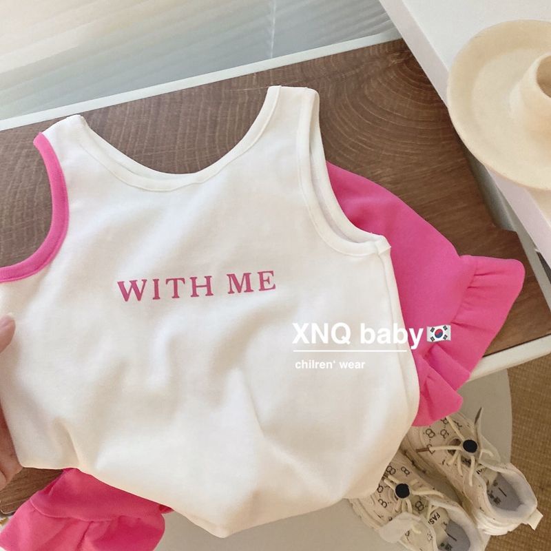 Set Áo Sát Nách In Chữ + Quần Short Thời Trang Hè Hàn Quốc Mới 2023 Cho Bé Gái