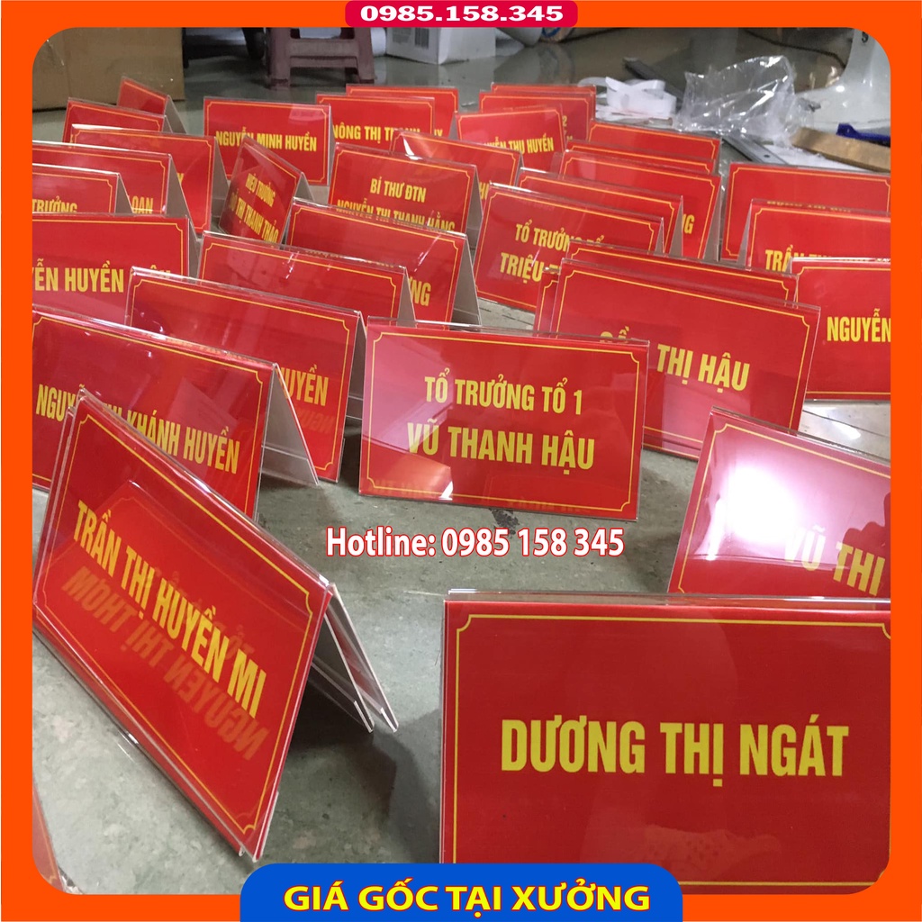 Menu mica chữ A, Bảng mica chức danh để bàn các kích cỡ dùng giới thiệu sản phẩm, chương trình khuyến mại, bảng giá