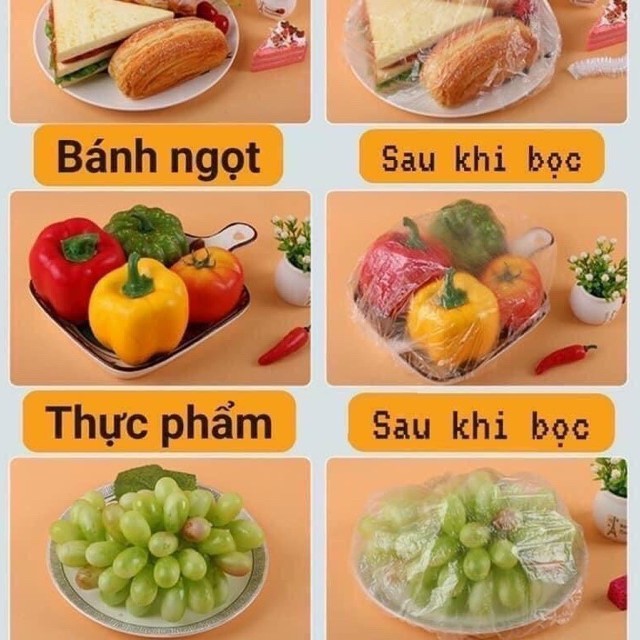 Set 100 màng Bọc thực phẩm  có chun co zãn tái sử dụng, bọc thức ăn co giãn-giadungsieure