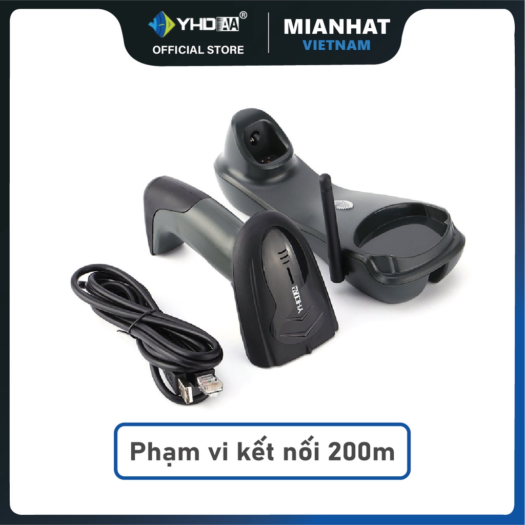 Máy quét mã vạch không dây YHD 5300DM kèm đế sạc, đọc mã vạch Barcode 1D Qrcode 2D dùng trong Cửa hàng, Siêu thị