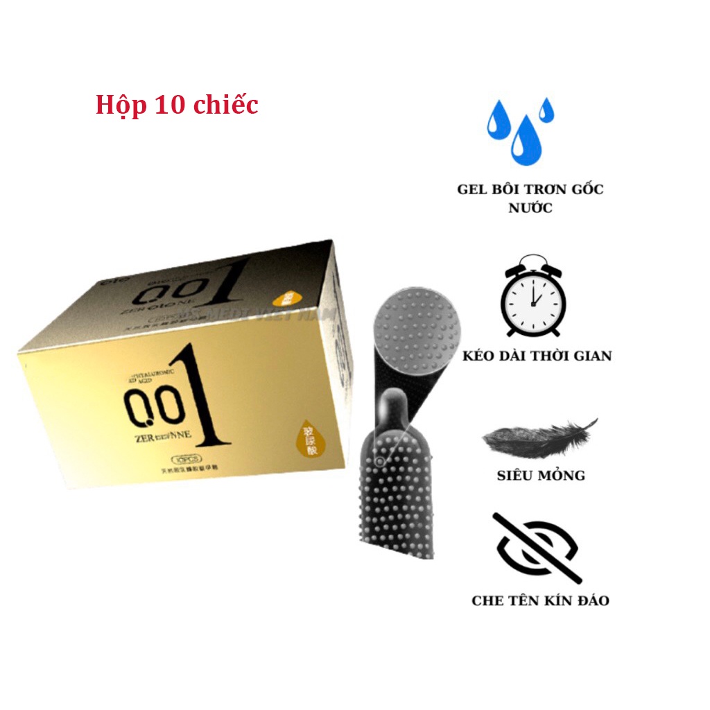 Bao cao su kéo dài thời gian QH, siêu mỏng 0.01 siêu nhiều gel (có che tên sản phẩm)