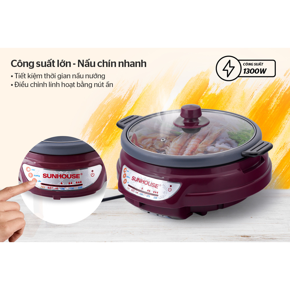 SH535L – NỒI LẨU ĐIỆN SUNHOUSE 3.5L – BẢO HÀNH CHÍNH HÃNG 12 THÁNG