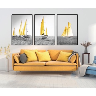 Set 3 tranh canvas buồm vàng 40 x 60 kèm khung tranh - sr56