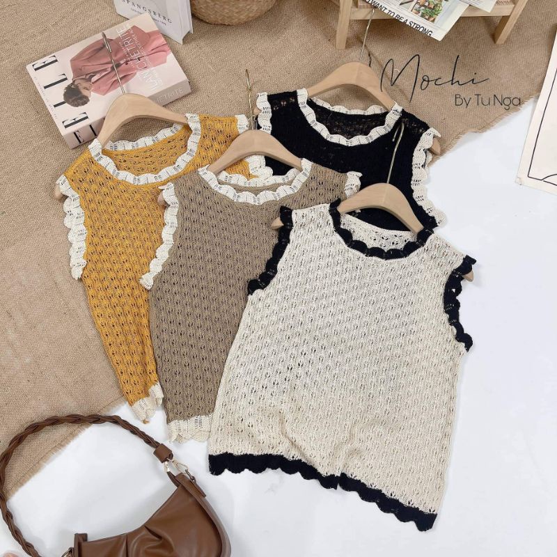 Áo len lưới mắt na sát nách hàng QC