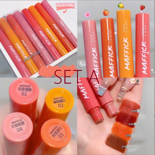 Set 4 son nhung lì MAFFICK Fluffy Lip Glaze màu Siêu Hot