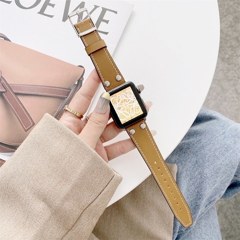 Dây đeo da chất lượng cao thích hợp cho đồng hồ thông minh Apple watch 2 3 4 5 6 SE 42mm 38mm 40mm 44mm