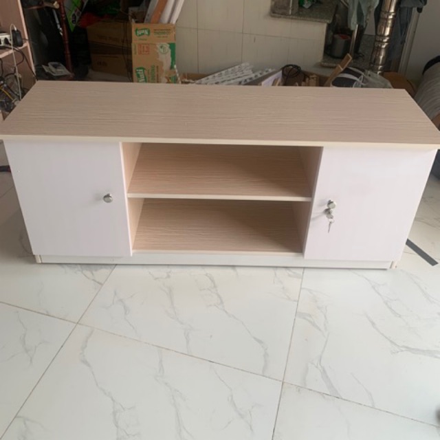 Kệ tivi ngang 1m2 phối trắng vân gỗ nhạt