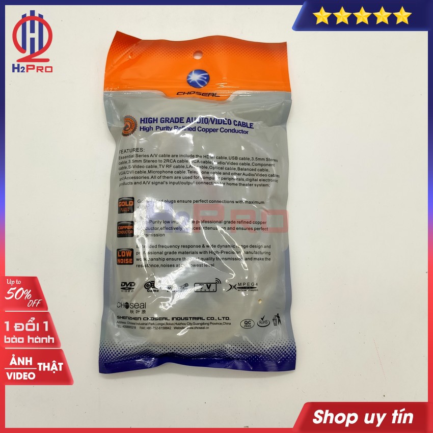 Dây Cáp âm thanh 3 ra 3 RCA CHOSEAL AQ5219 H2PRO, dây av 3 ra 3 bông sen chất lượng cao, chống nhiễu, chống đứt dài 1.8m