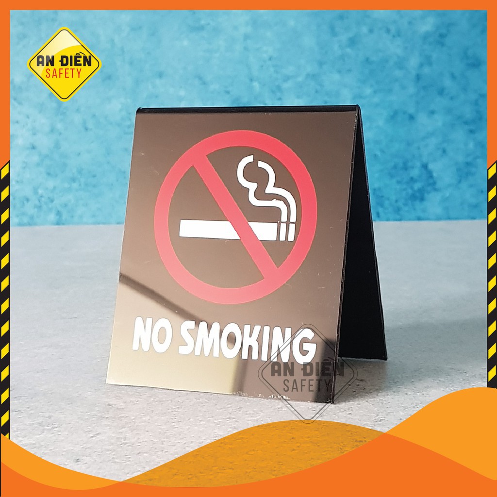 Biển mica NO SMOKING Cấm hút thuốc để bàn màu đen hình chữ V, nội dung 2 mặt