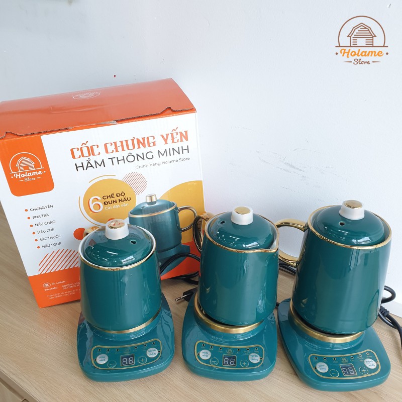 Cốc chưng yến, cốc hâm trà, hầm đa năng bằng sứ cao cấp màu xanh cổ vịt