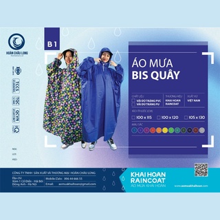 Áo mưa bít kín người lớn KHAHOCO không xẻ tà chất liệu vải dù siêu nhẹ siêu bền che mưa chống thấm tốt