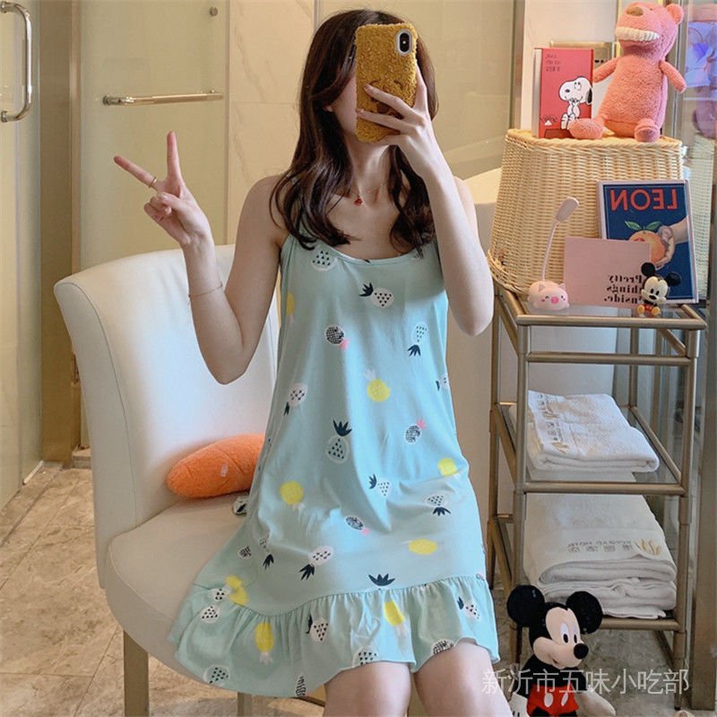 Đầm Ngủ Hai Dây Có Mút Đệm Ngực Dễ Thương Phong Cách Hàn Quốc Thời Trang Mùa Hè Cho Nữ