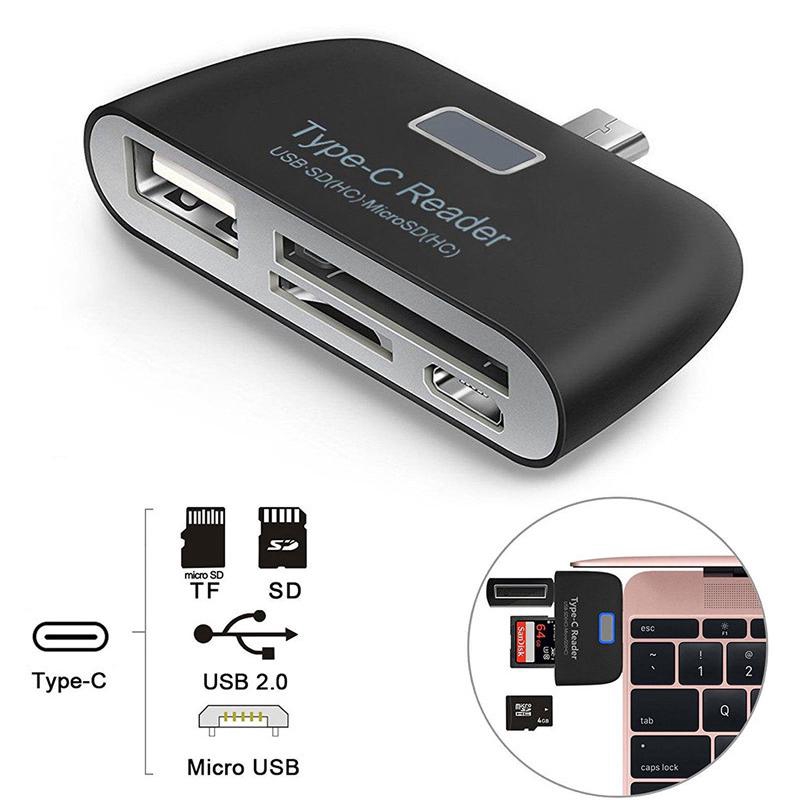 Đầu đọc thẻ nhớ 4 trong 1 thông minh OTG/TF/SD cổng micro usb độ bền cao chuyên dụng cho máy tính laptop điện thoại