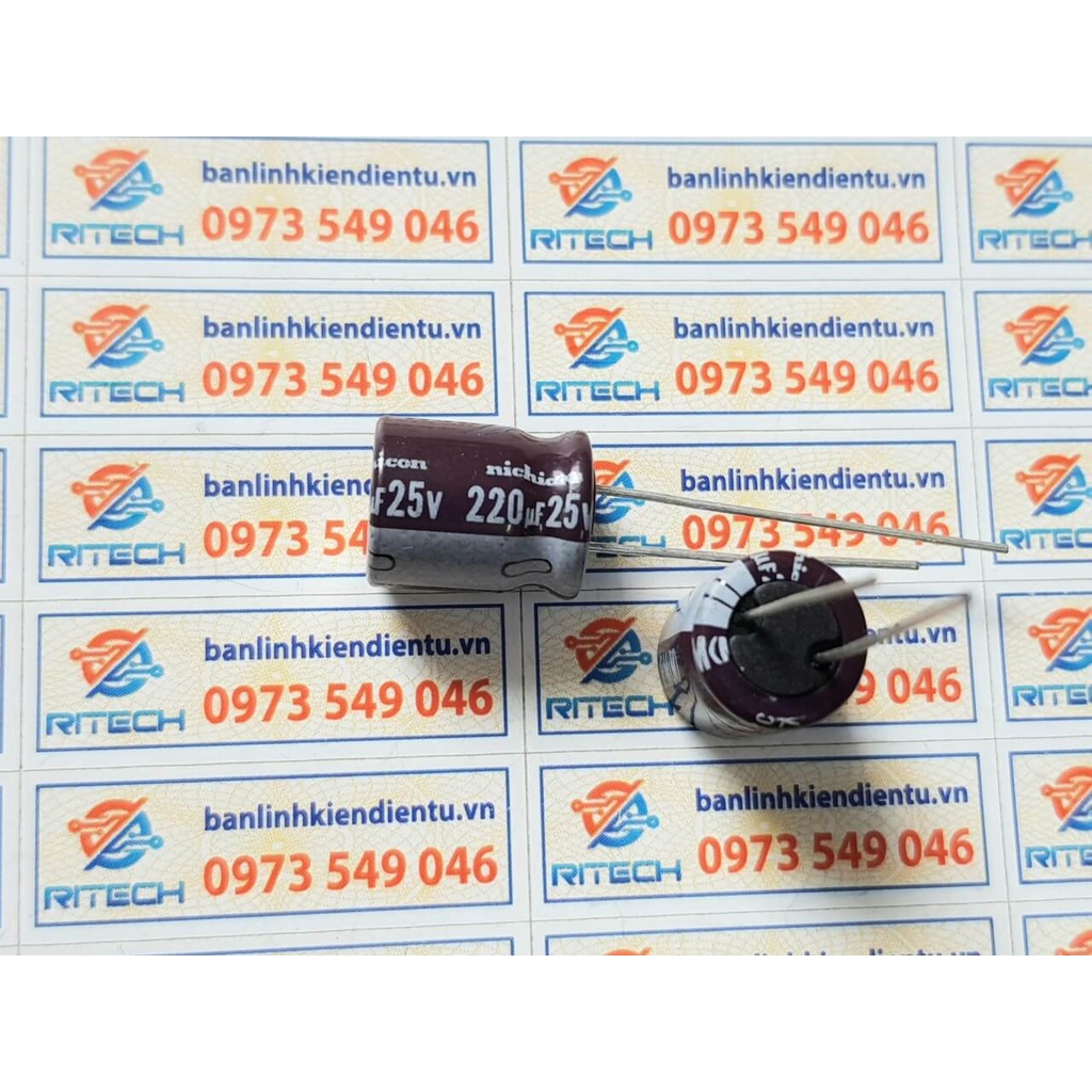 Combo20 chiếc Tụ hóa nichicon 220uF 25V kích thước 10x15mm