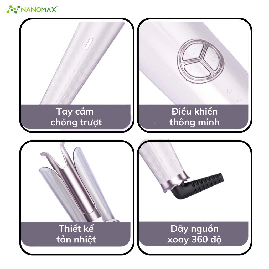 Máy Uốn Tóc Tự Động Xoay 360 Độ Nanomax XN-390, Anion Bảo Vệ Tóc, 4 Mức Nhiệt Phù Hợp Mọi Kiểu Tóc, Bh 12 Tháng
