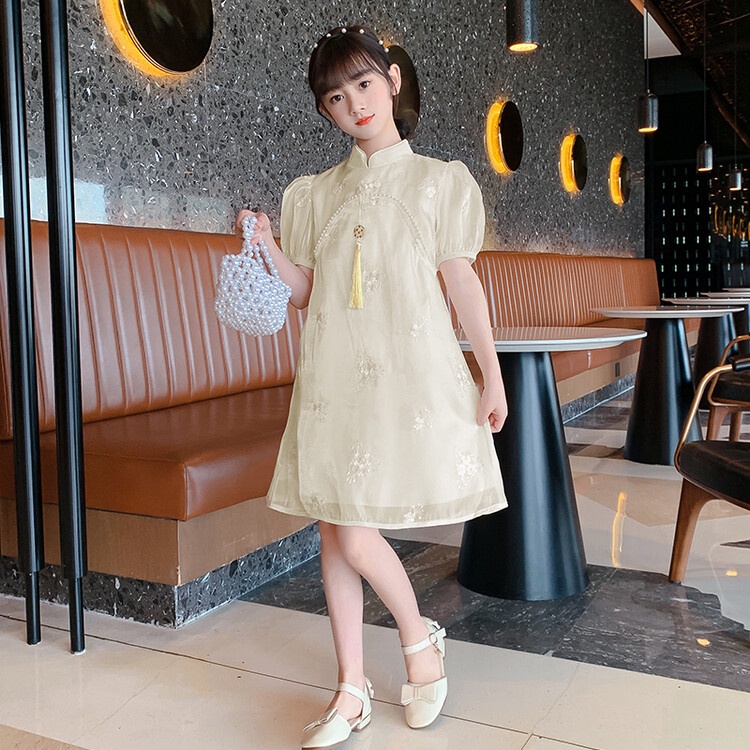 Đầm Sườn Xám Công Chúa Tay Ngắn Phong Cách Phương Tây Mẫu Mới 2022 Thời Trang Mùa Hè Cho Bé Gái