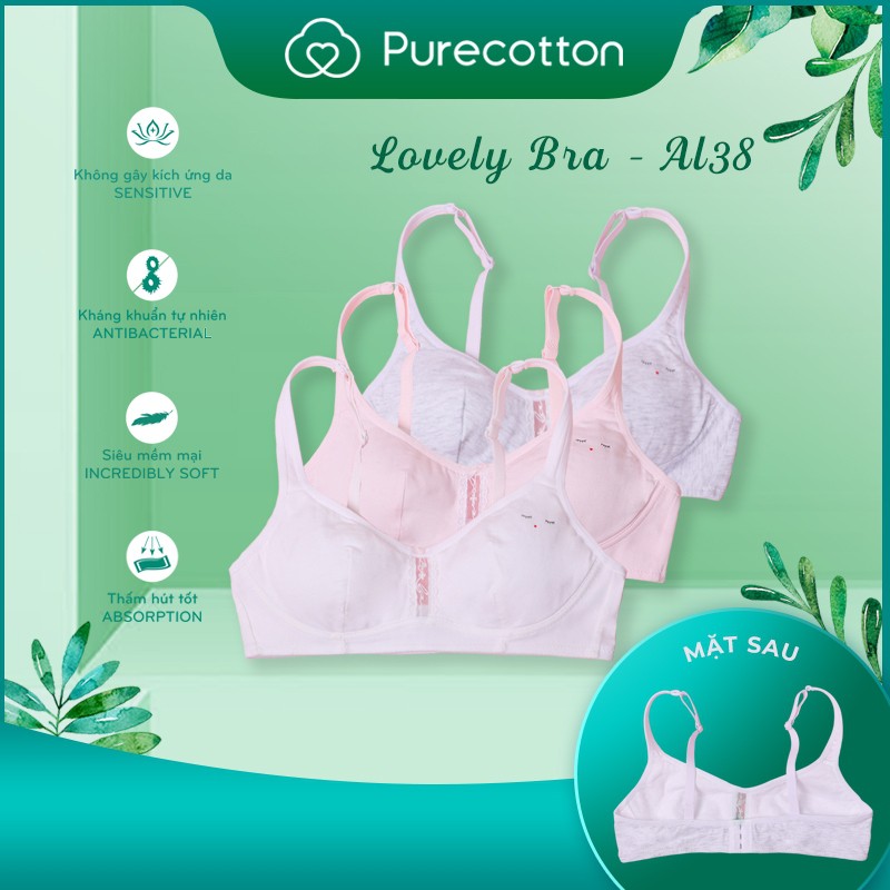 Combo đủ màu áo lót học sinh Purecotton chất liệu cotton cao cấp kiểu dáng cài khuy không đệm PC016 | BigBuy360 - bigbuy360.vn