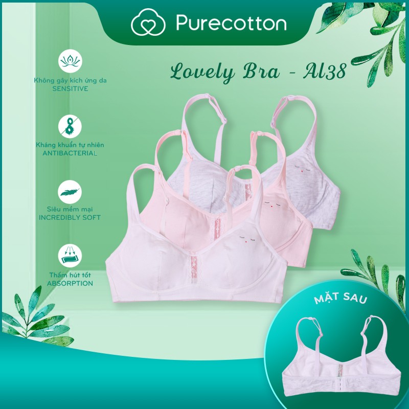 Combo đủ màu áo lót học sinh Purecotton chất liệu cotton cao cấp kiểu dáng cài khuy không đệm PC016