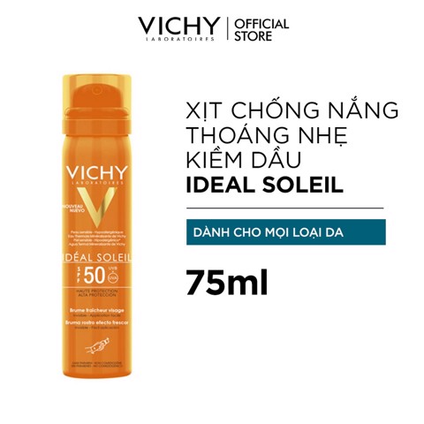 Xịt Khoáng Chống Nắng Giảm Dầu Khô Ráo Và Không Gây Nhờn Rít SPF 50 PA+++ UVA & UVB Vichy Ideal Soleil 75ml