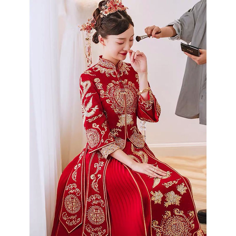 giá rẻ bán hàng trực tiếp tại nhà máyXiuhe quần áo cô dâu mùa thu đông 2020 mới cưới phong cách Trung Quốc bá
