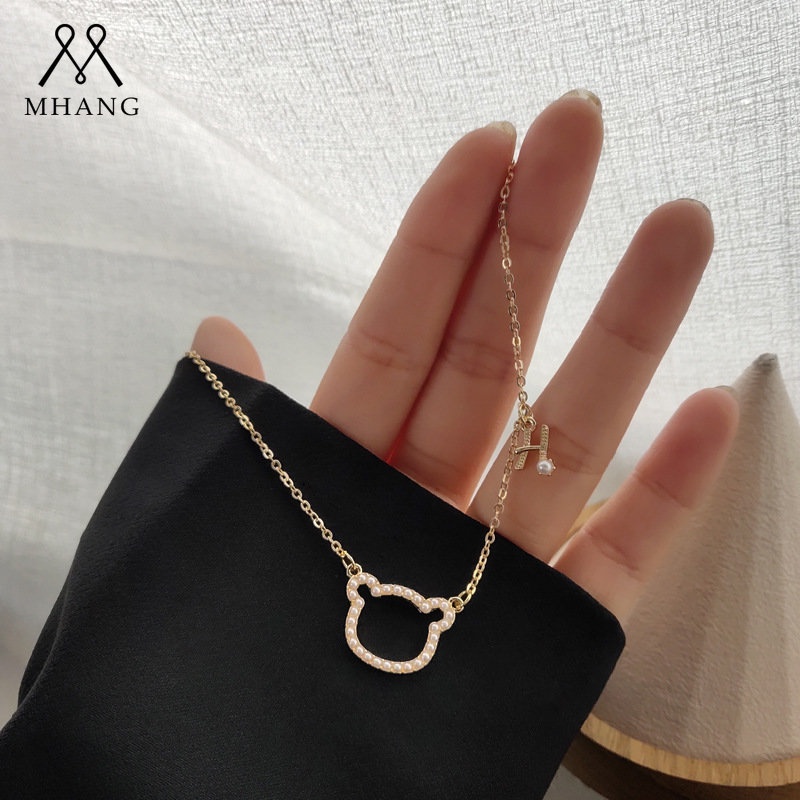 Vòng cổ Ngọc Trai Mặt Mèo Kitty Chữ H Thời Trang Hàn Quốc