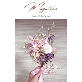 Bó tú cầu mix hoa baby chụp ảnh màu tím vintage ❤️Hoa Khô Mộc Lan❤️ trang trí kệ tủ đầu giường, đạo cụ selfie