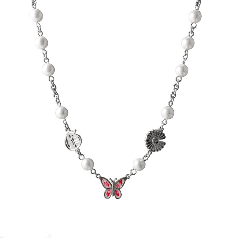 Dây Chuyền Hình Bướm Đính Ngọc Trai Phong Cách Hip Hop 19A1222 Thời Trang