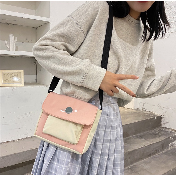 Túi Đeo Chéo Canvas Dáng Vuông Nhỏ Phong Cách Nhật Hàn Trẻ Trung