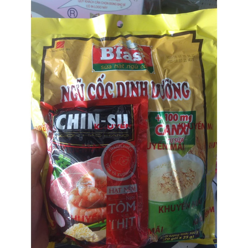 Ngũ cốc dinh dưỡng B'fast gói 500g (20 gói x 25g) tặng kèm 1 gói hạt nêm Chinsu 85g