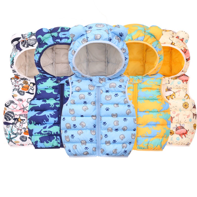 Áo Khoác Cotton Không Tay Có Mũ Trùm Xinh Xắn Theo Phong Cách Thu Đông Dành Cho Bé