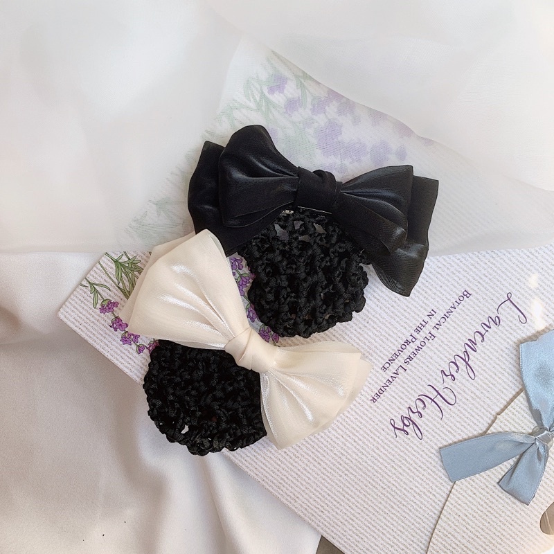 Búi tóc lưới công sở nơ voan óng hàng thiết kế L3