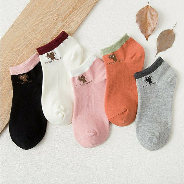 Tất Nữ Cổ Ngắn Hình Mèo chất đẹp, thoáng hút mồ hôi - Cổ thấp nam trơn chất vải mềm dày thoáng khí