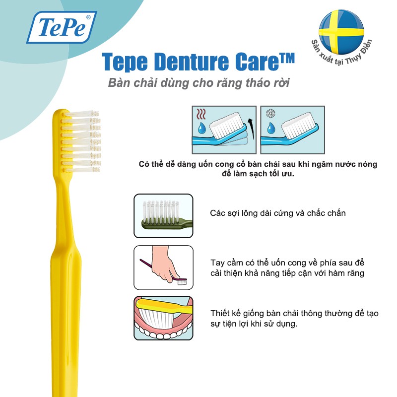 Bàn chải đánh răng cho răng giả tháo rời, có thể uốn cong Tepe Denture Brush