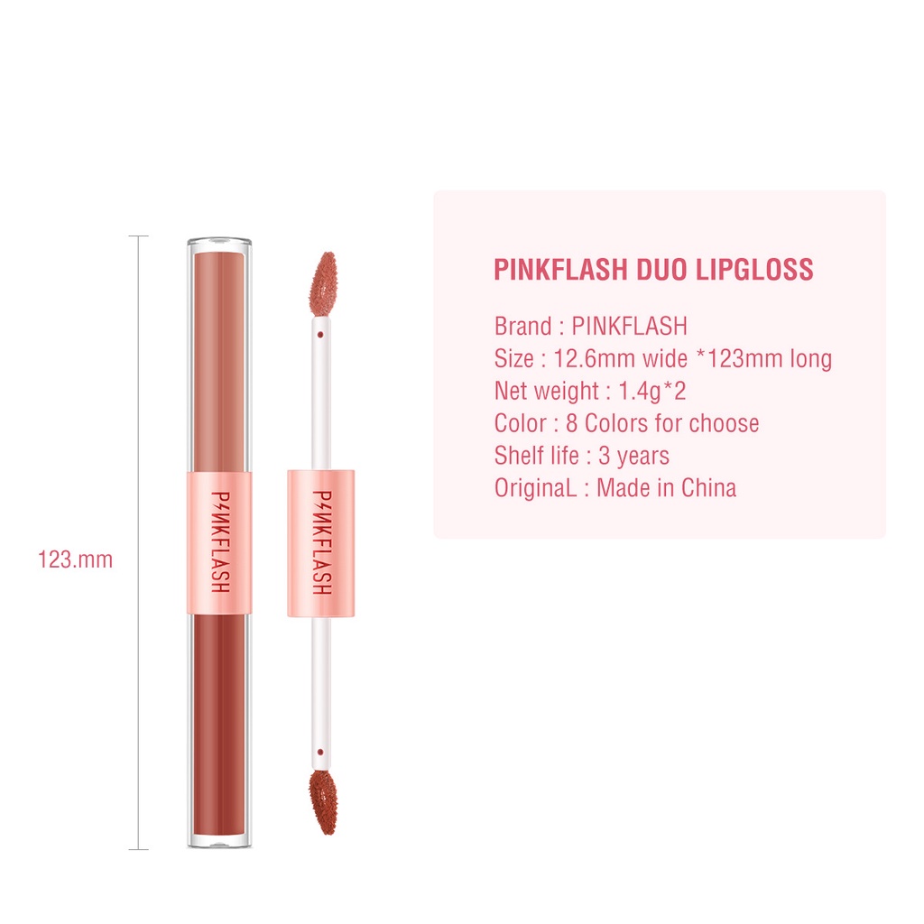 Son kem tint lì PINKFLASH PF-L13 sắc tố cao lâu trôi 2 đầu chất son mờ và nhung tạo hiệu ứng kép cho môi 30g