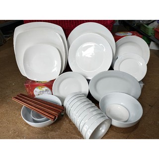 bộ bát đĩa sứ trắng tổng 23 món