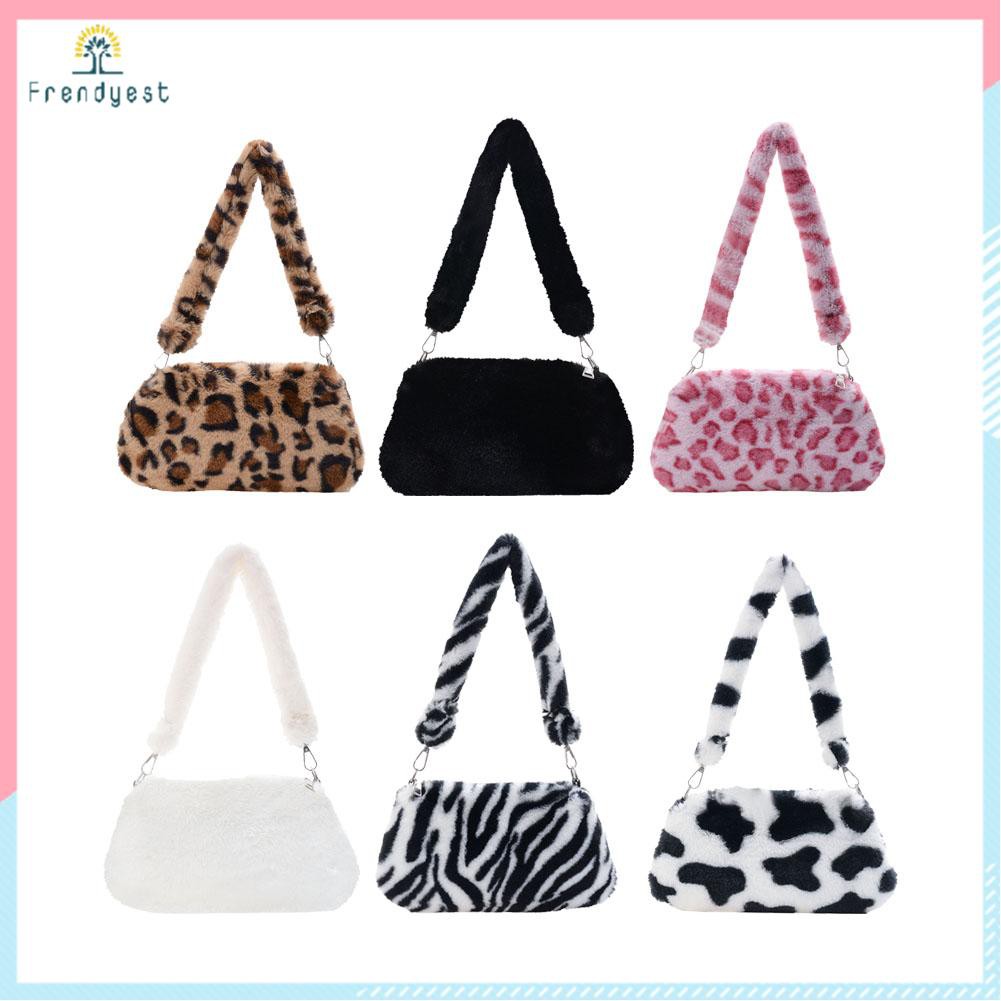 Túi xách bằng vải lông họa tiết da động vật dễ thương thời trang cho nữ