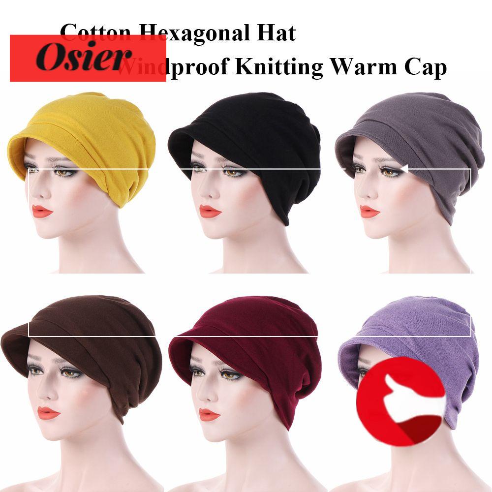 Nón Beanie Cotton Dệt Kim Màu Trơn Giữ Ấm Nhiều Màu Sắc Tùy Chọn Dành Cho Nữ