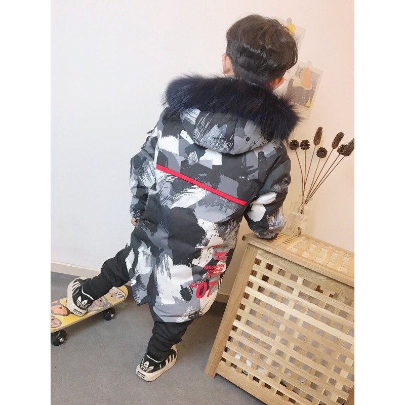 Áo Khoác Phao rằn ri Bé Trai 17-55kg Phong Cách Hàn Quốc